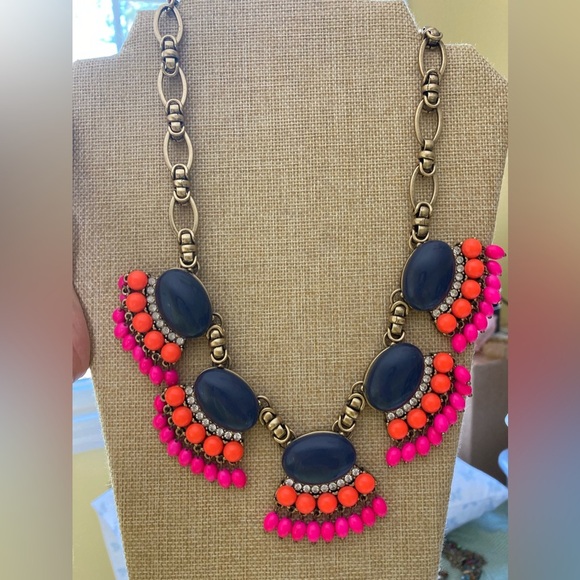 J. Crew Jewelry - J. Crew Orange Pink Gray Jeweled Runway Statement Necklace